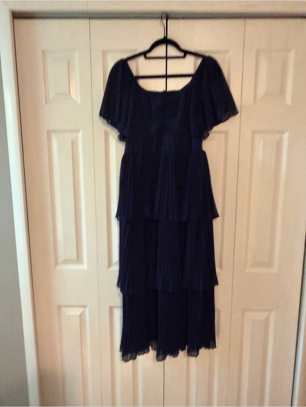 Scotch & Soda Navy Tiered Midi Dress with Flutter Sleeves